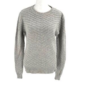 Theory Wool Cashmere Angora Blend Knit Crew-Neck Pullover Sweater Gray